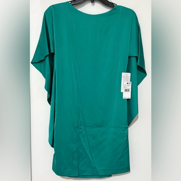 Liv Foster NWT Teal Green Satin Open Back Mini Cape Dress - Picture 4 of 7